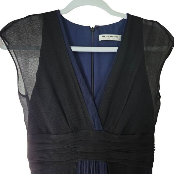 Heidi Weisel Navy Black Deep V Layered Silk Chiffon Gown GUC Formal Wedding 6 - Picture 12 of 16